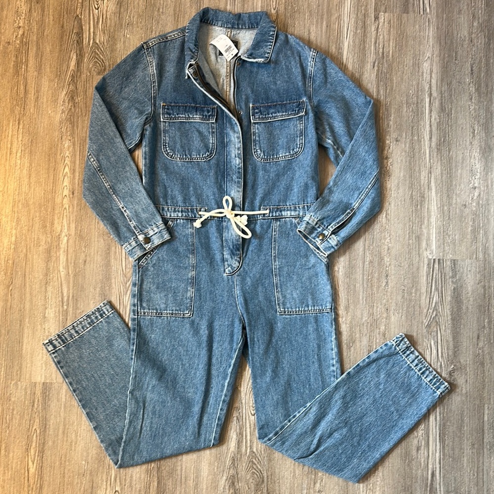 Denim Jumpsuit with Drawstring Waist